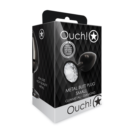 Analplug Ouch aus Metall mit rundem Stein Gunmetal-Diamant 6,2 x Ø 2,7 cm – Ansicht 2