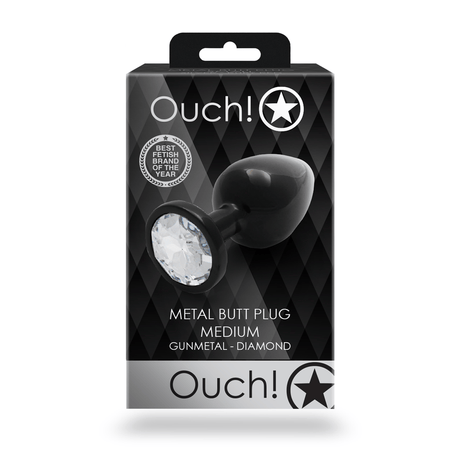 Analplug Ouch aus Metall mit rundem Stein Gunmetal-Diamant 7,1 x Ø 3,4 cm – Ansicht 3