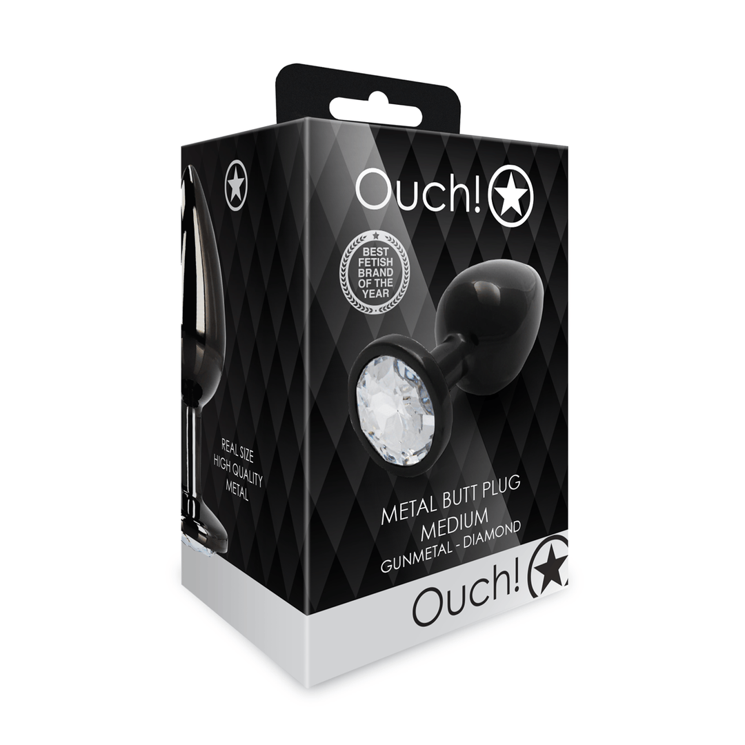 Analplug Ouch aus Metall mit rundem Stein Gunmetal-Diamant 7,1 x Ø 3,4 cm – Ansicht 2