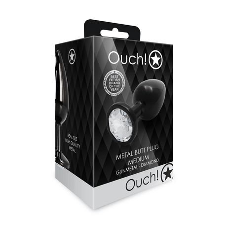 Analplug Ouch aus Metall mit rundem Stein Gunmetal-Diamant 7,1 x Ø 3,4 cm – Ansicht 2