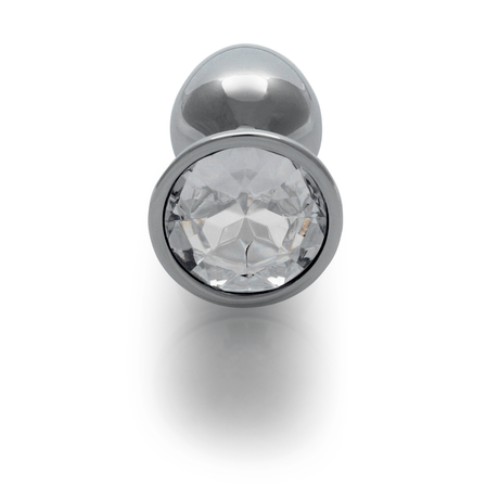 Analplug Ouch aus Metall mit rundem Stein Silber-Diamant 6,2 x Ø 2,7 cm – Ansicht 5
