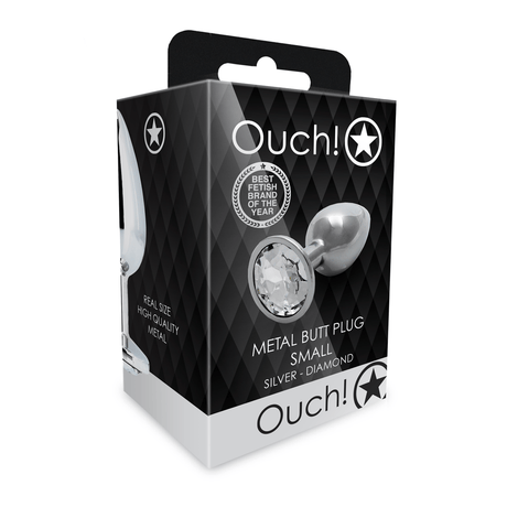 Analplug Ouch aus Metall mit rundem Stein Silber-Diamant 6,2 x Ø 2,7 cm – Ansicht 2
