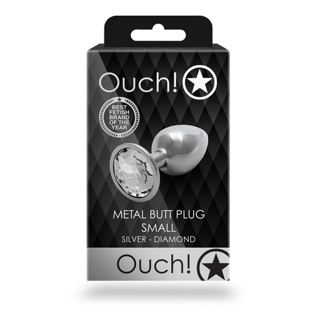 Analplug Ouch aus Metall mit rundem Stein Silber-Diamant 6,2 x Ø 2,7 cm – Ansicht 3