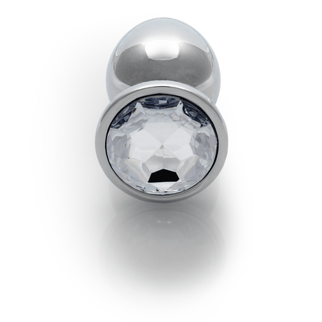 Analplug Ouch aus Metall mit rundem Stein Silber-Diamant 7,1 x Ø 3,4 cm – Ansicht 5