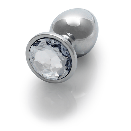 Analplug Ouch aus Metall mit rundem Stein Silber-Diamant 7,1 x Ø 3,4 cm – Ansicht 6