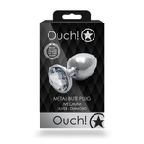 Analplug Ouch aus Metall mit rundem Stein Silber-Diamant 7,1 x Ø 3,4 cm – Ansicht 3