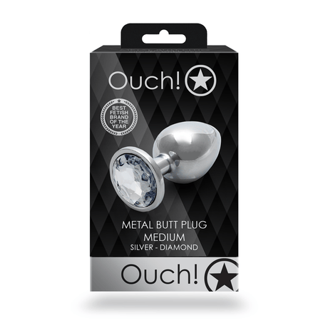 Analplug Ouch aus Metall mit rundem Stein Silber-Diamant 7,1 x Ø 3,4 cm – Ansicht 3