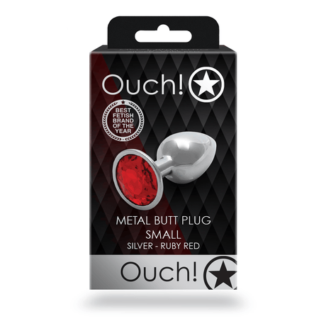 Analplug Ouch aus Metall mit rundem Stein Silber-Rubinrot 6,2 x Ø 2,7 cm – Ansicht 3
