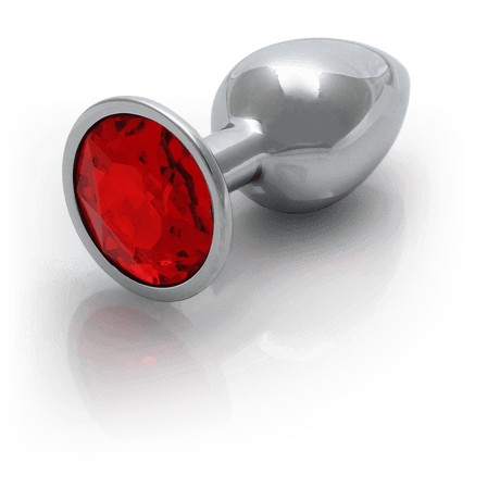 Analplug Ouch aus Metall mit rundem Stein Silber-Rubinrot 6,2 x Ø 2,7 cm – Ansicht 7