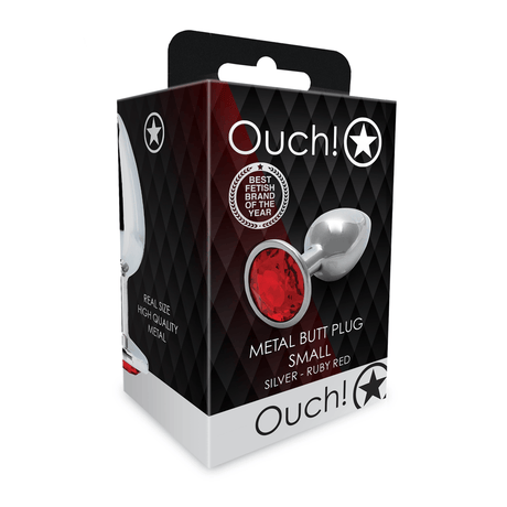 Analplug Ouch aus Metall mit rundem Stein Silber-Rubinrot 6,2 x Ø 2,7 cm – Ansicht 2