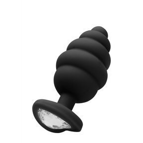 Analplug Ouch Diamant Herz gerippt Schwarz 7 x Ø 3,5 cm