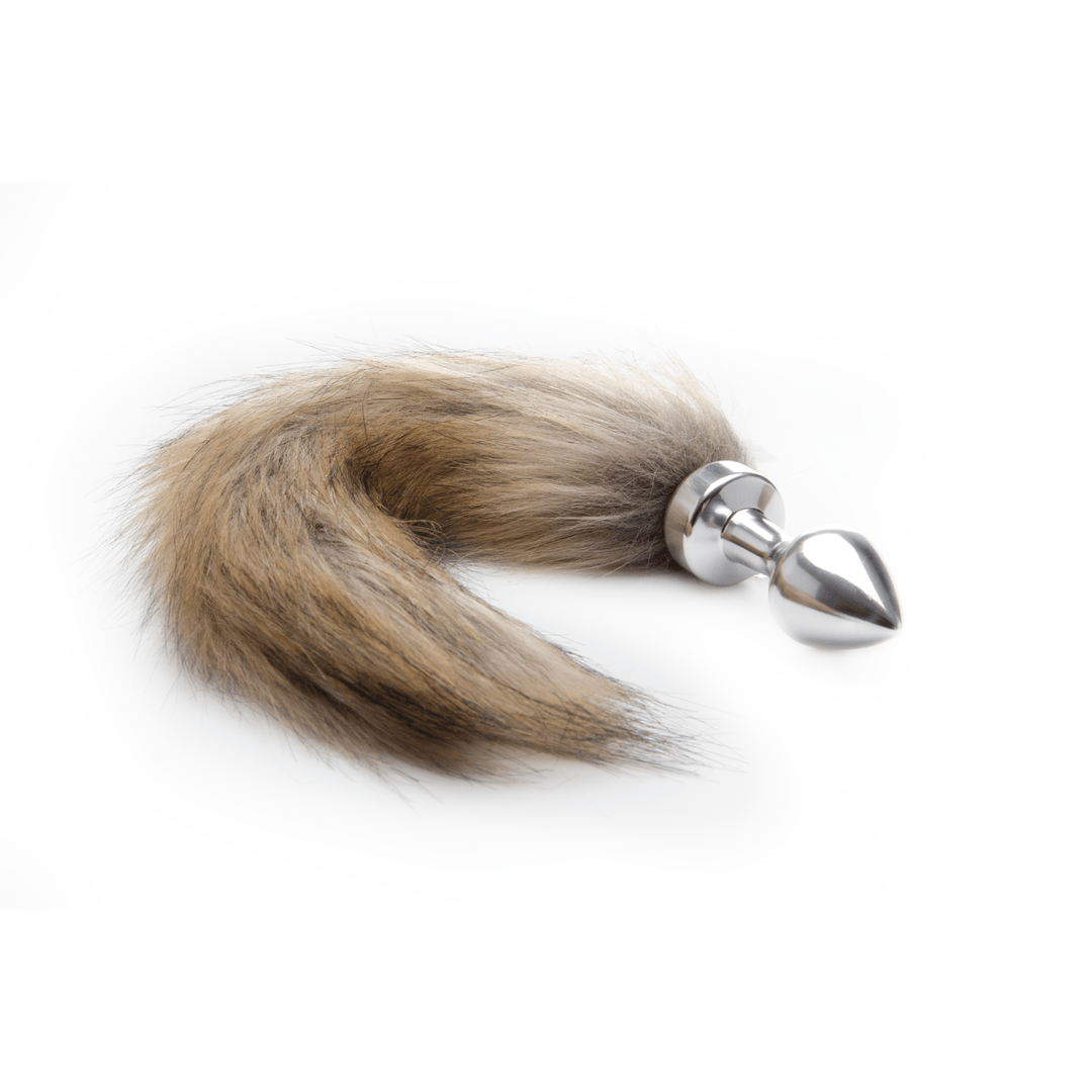 Analplug Ouch mit Fuchsschwanz naturfarben aus Stahl 5,1 x Ø 3,6 cm