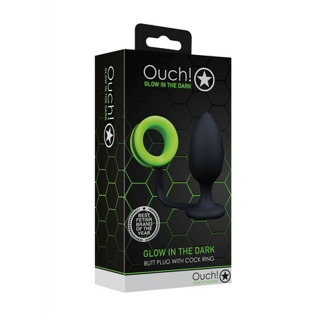 Analplug Ouch mit Penisring nachtleuchtend 8,8 x Ø 3,8 cm – Ansicht 2