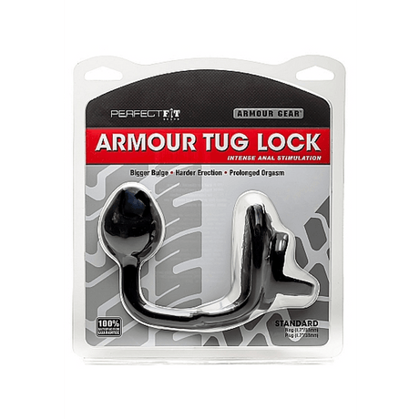 Analplug PerfectFitBrand Armour Tug-Lock mit Penisring und Hodenriemen Schwarz 12,5 x 4 cm – Ansicht 2