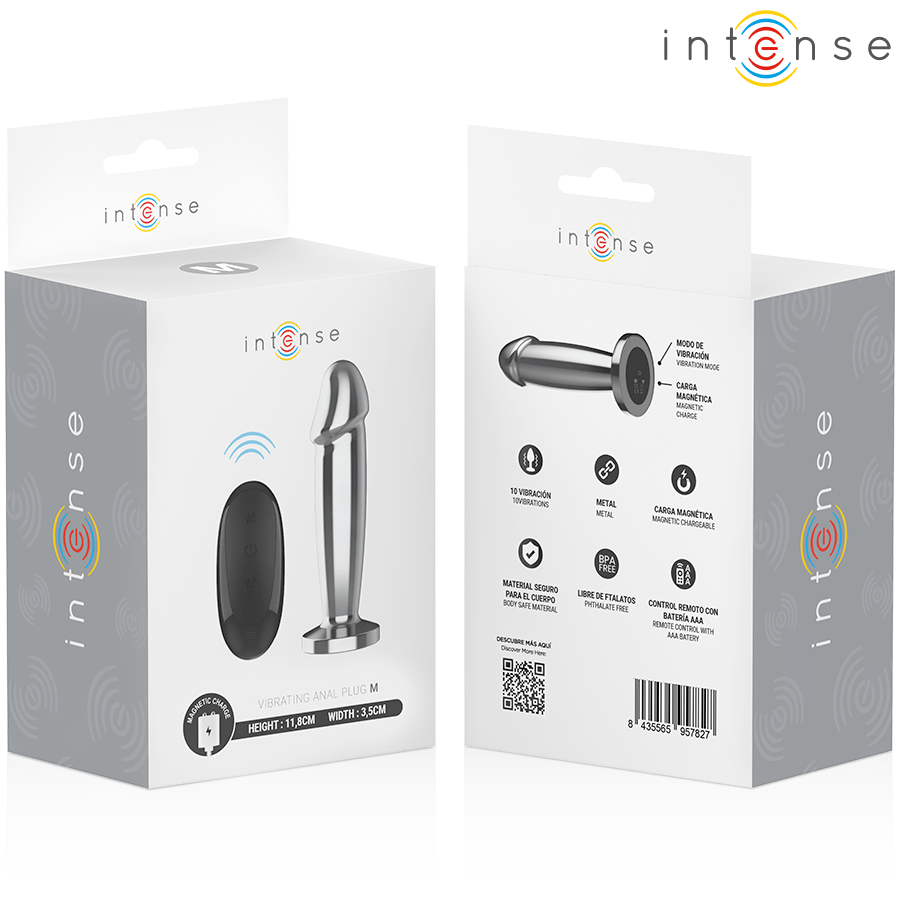 Analplug Plug 10 Vibrationen Metalldildo mit Fernbedienung M 11,8 cm
