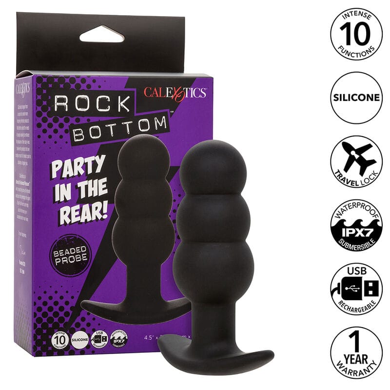 Analplug Rock Bottom Anal Plug mit Perlen 10 Vibrationen Silikon Schwarz