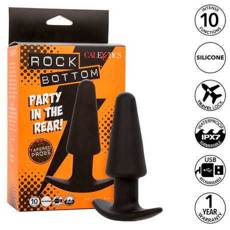 Analplug Rock Bottom Tapered Anal Plug 10 Vibraciones Silikon Schwarz