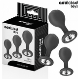 Analplug-Set 3-teilig mit Juwel Schwarz (6–8,5 cm)