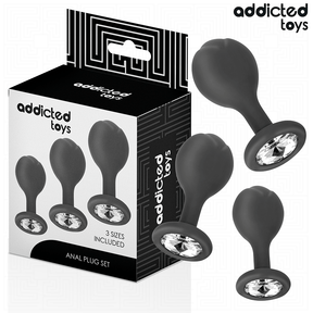 Analplug-Set 3-teilig mit Juwel Schwarz (6–8,5 cm)