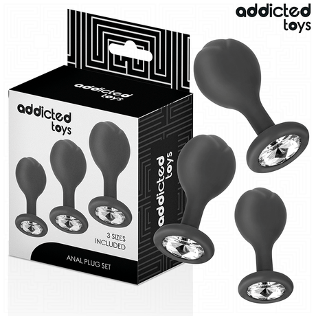 Analplug-Set 3-teilig mit Juwel Schwarz (6–8,5 cm)