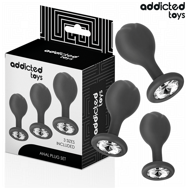 Analplug-Set 3-teilig mit Juwel Schwarz (6–8,5 cm)