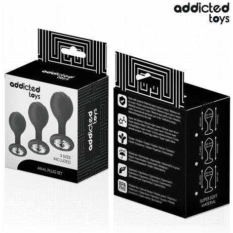 Analplug-Set 3-teilig mit Juwel Schwarz (6–8,5 cm)