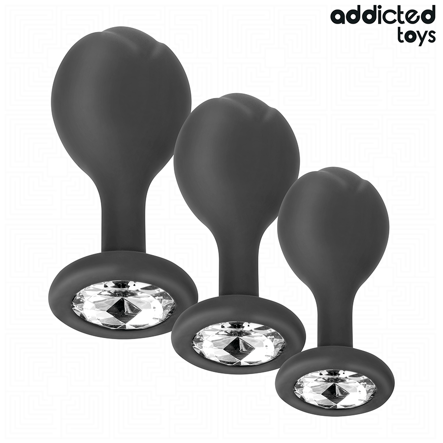 Analplug-Set 3-teilig mit Juwel Schwarz (6–8,5 cm)