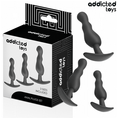 Anal Plug Set 3-Piece Model 1 Black 5.4 to 7.9 x 2 to 3.1 cm