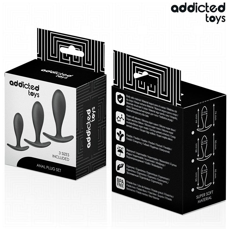 Analplug-Set 3-teilig Modell 2 Schwarz (6,4–8,5 cm)