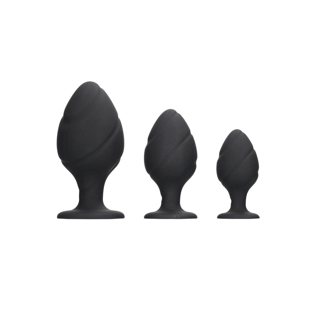 Analplug-Set Ouch gedreht aus Silikon Schwarz 8,3 x Ø 4 cm