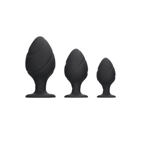 Analplug-Set Ouch gedreht aus Silikon Schwarz 8,3 x Ø 4 cm