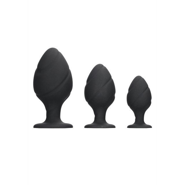 Analplug-Set Ouch gedreht aus Silikon Schwarz 8,3 x Ø 4 cm