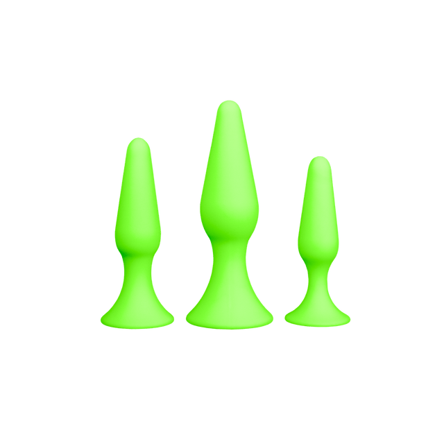Analplug-Set Ouch nachtleuchtend aus Silikon Grün 15,5 x Ø 3,8 cm