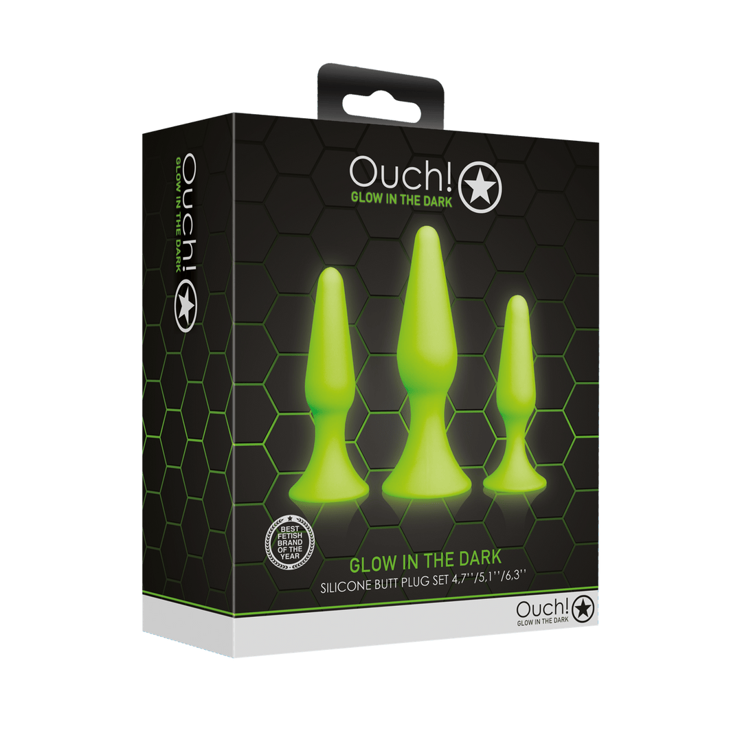 Analplug-Set Ouch nachtleuchtend aus Silikon Grün 15,5 x Ø 3,8 cm – Ansicht 2
