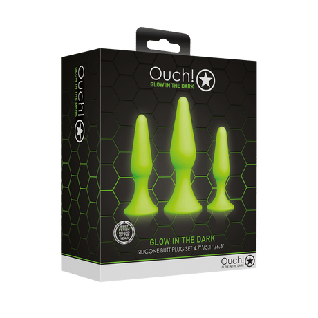 Analplug-Set Ouch nachtleuchtend aus Silikon Grün 14 cm – Ansicht 2