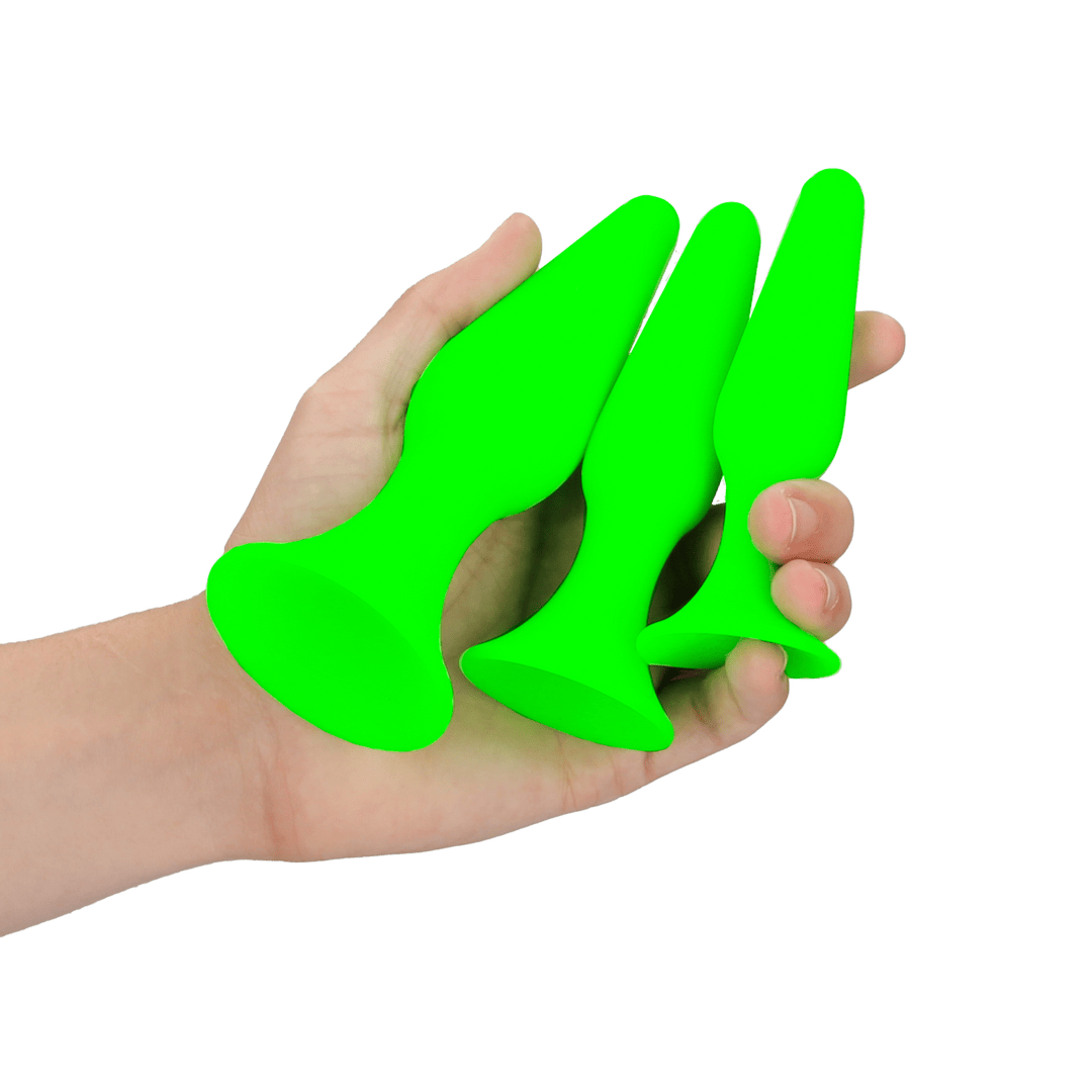 Analplug-Set Ouch nachtleuchtend aus Silikon Grün 15,5 x Ø 3,8 cm – Ansicht 6