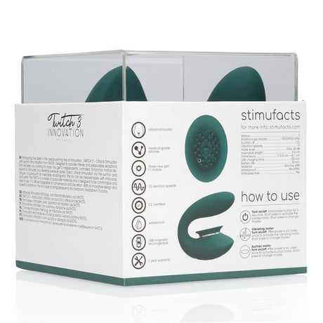 Auflegevibrator Innovation Twitch 3 mit Zunge und Einführteil Waldgrün 10,5 x 3,3 cm – Ansicht 3