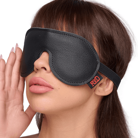 Augenbinde aus Leder mit Gummiband Schwarz – Ansicht 2