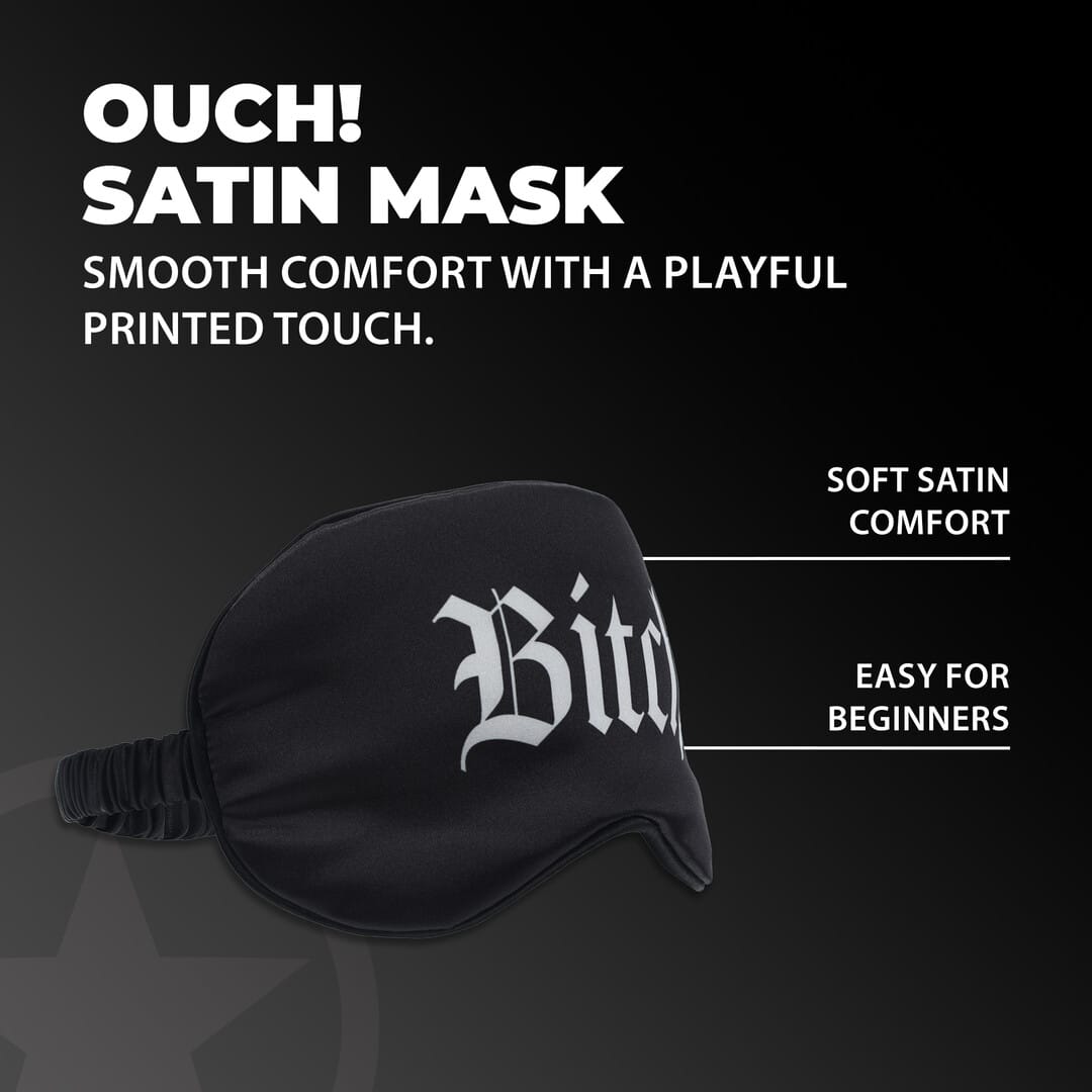 Augenbinde Ouch aus Satin mit Bitch-Aufdruck Schwarz 20,5 cm – Ansicht 4