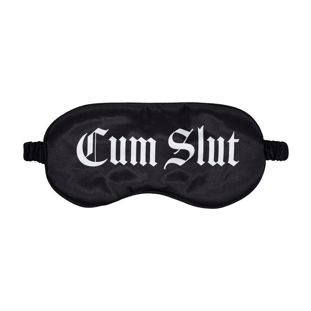Augenbinde Ouch aus Satin mit Cum Slut-Aufdruck Schwarz 20,5 cm