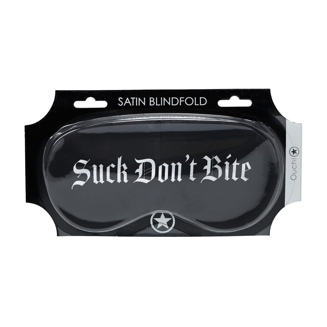 Augenbinde Ouch aus Satin mit Suck Don't Bite-Aufdruck Schwarz 20,5 cm – Ansicht 2