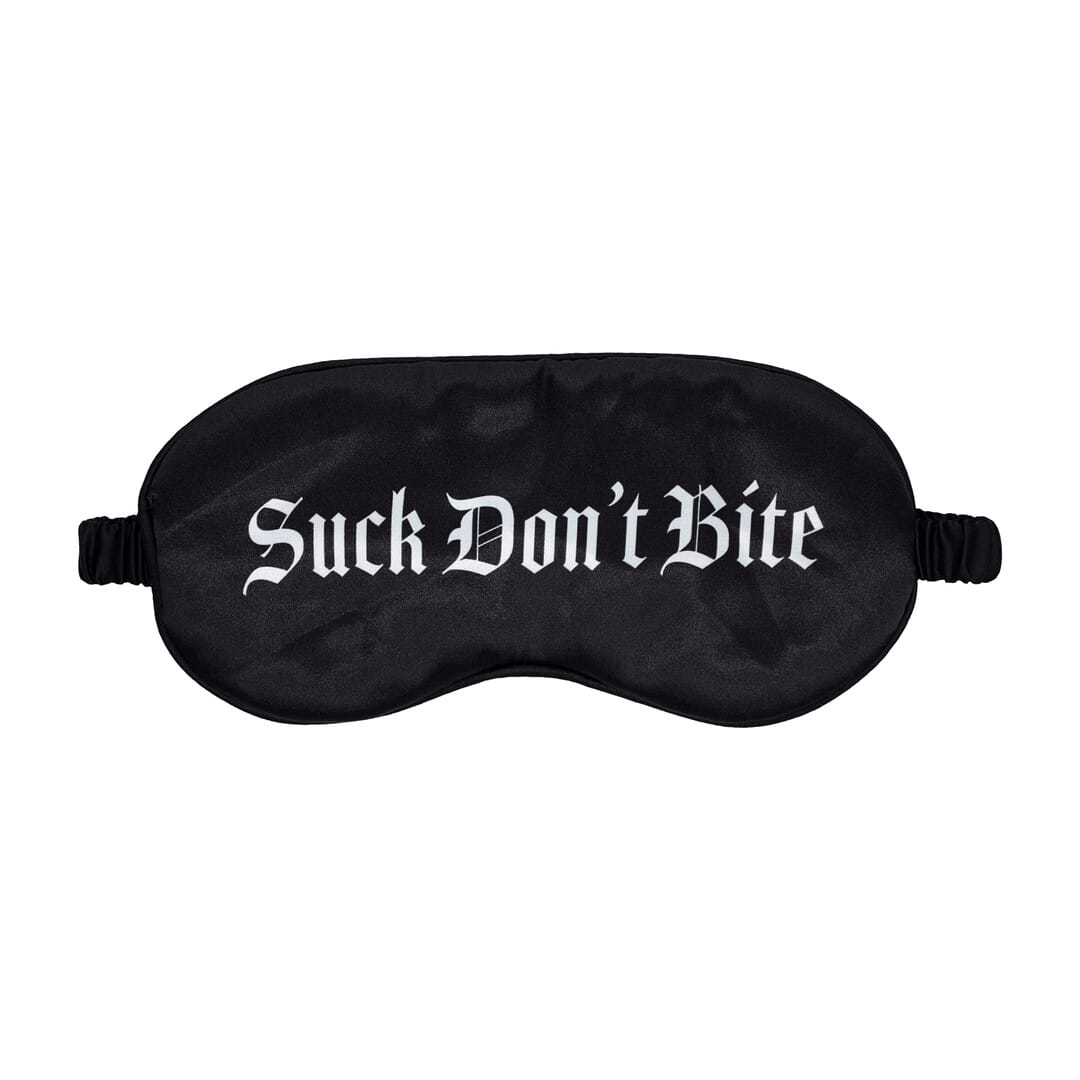 Augenbinde Ouch aus Satin mit Suck Don't Bite-Aufdruck Schwarz 20,5 cm