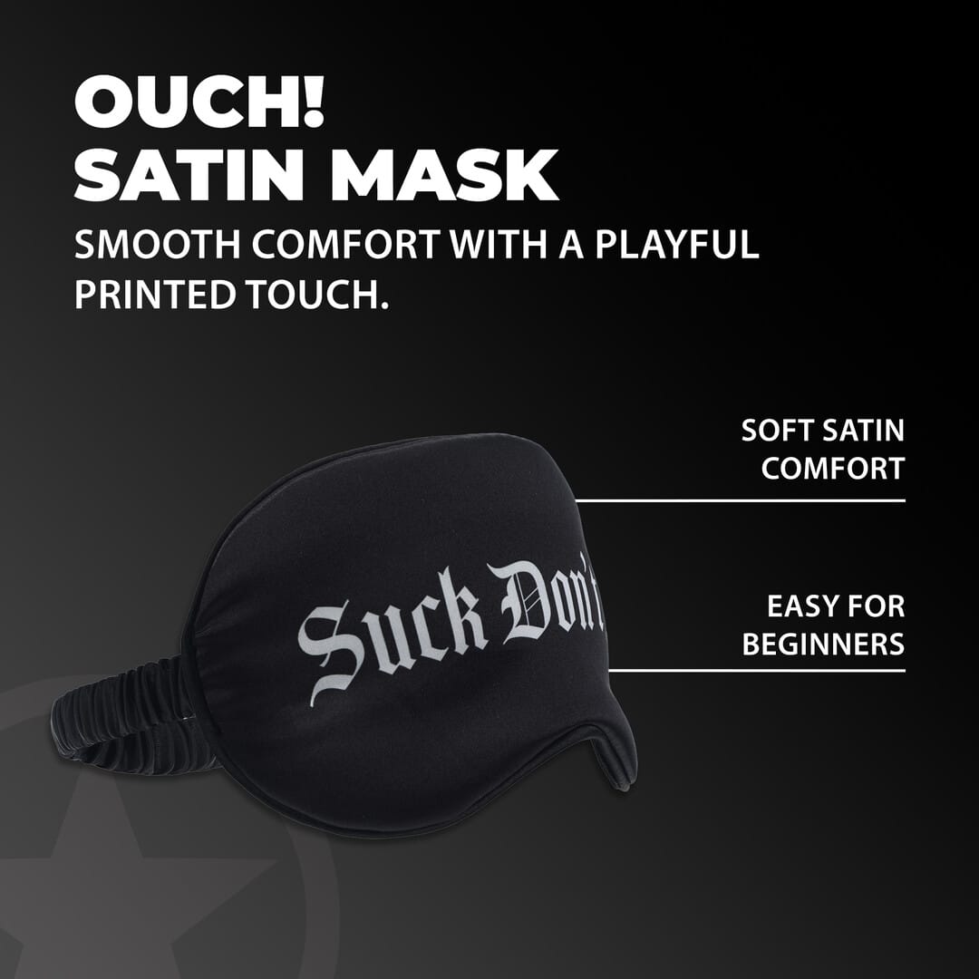 Augenbinde Ouch aus Satin mit Suck Don't Bite-Aufdruck Schwarz 20,5 cm – Ansicht 4