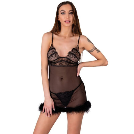 Babydoll Fashion Zerunam Set Babydoll + Schwarzer Tanga