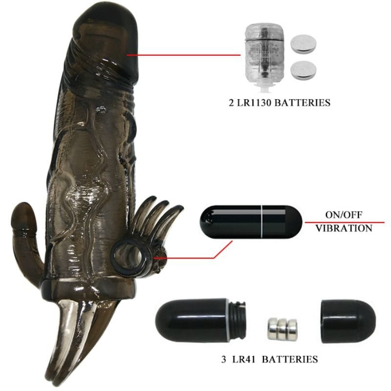 Baile - Brave Man Penishülle mit Klitoris und Analstimulation Doppelte Kugel Schwarz 16.5 cm