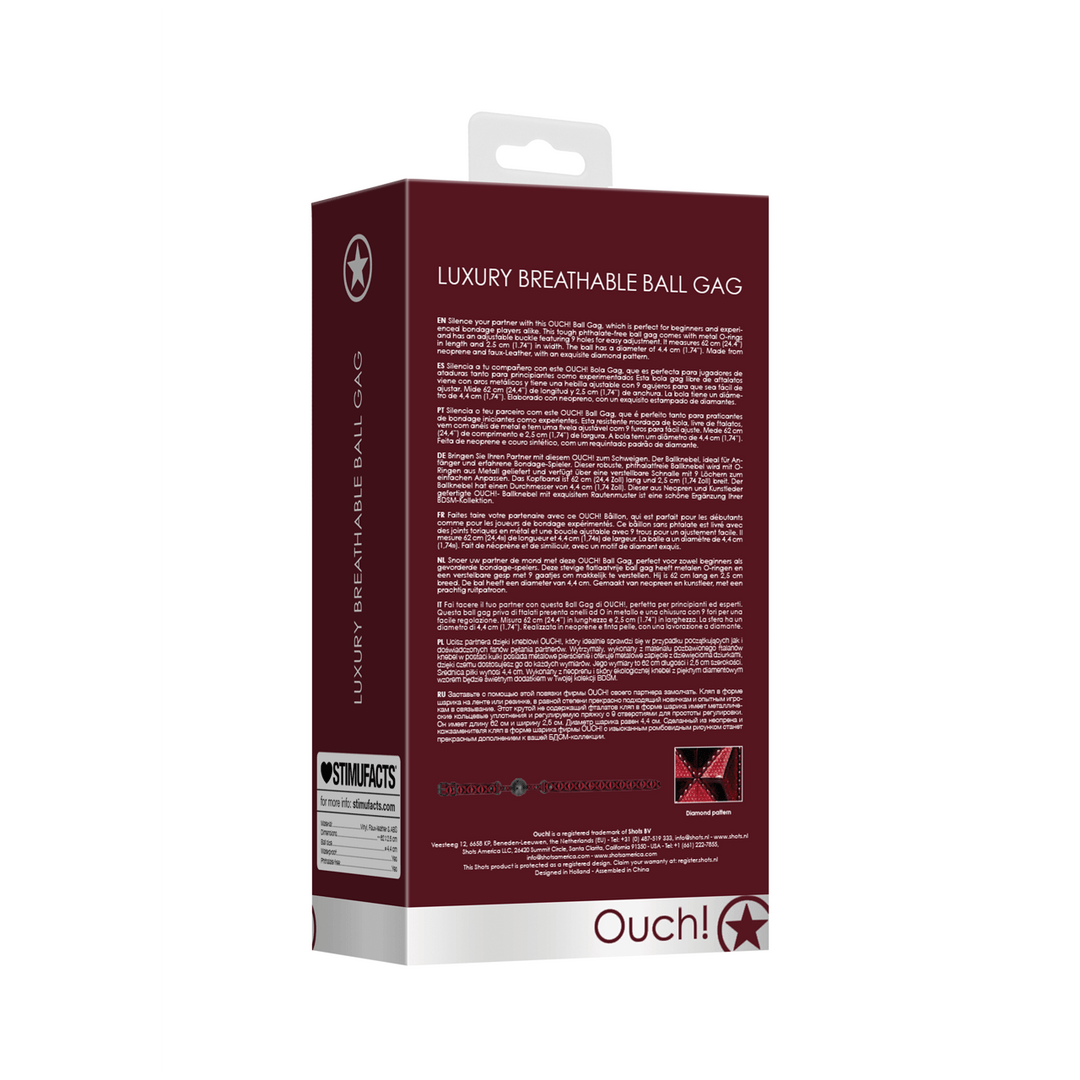 Ballknebel Ouch atmungsaktiv Schwarz oder Rot 62 x Ø 4,4 cm – Ansicht 10