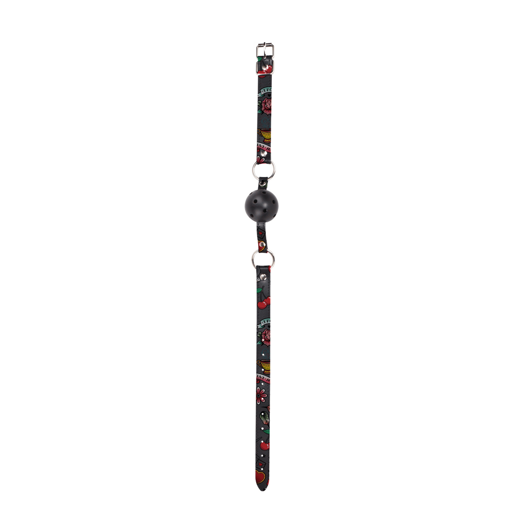 Ballknebel Ouch atmungsaktiv mit Tattoo-Riemen 63 x Ø 4,3 cm – Ansicht 5