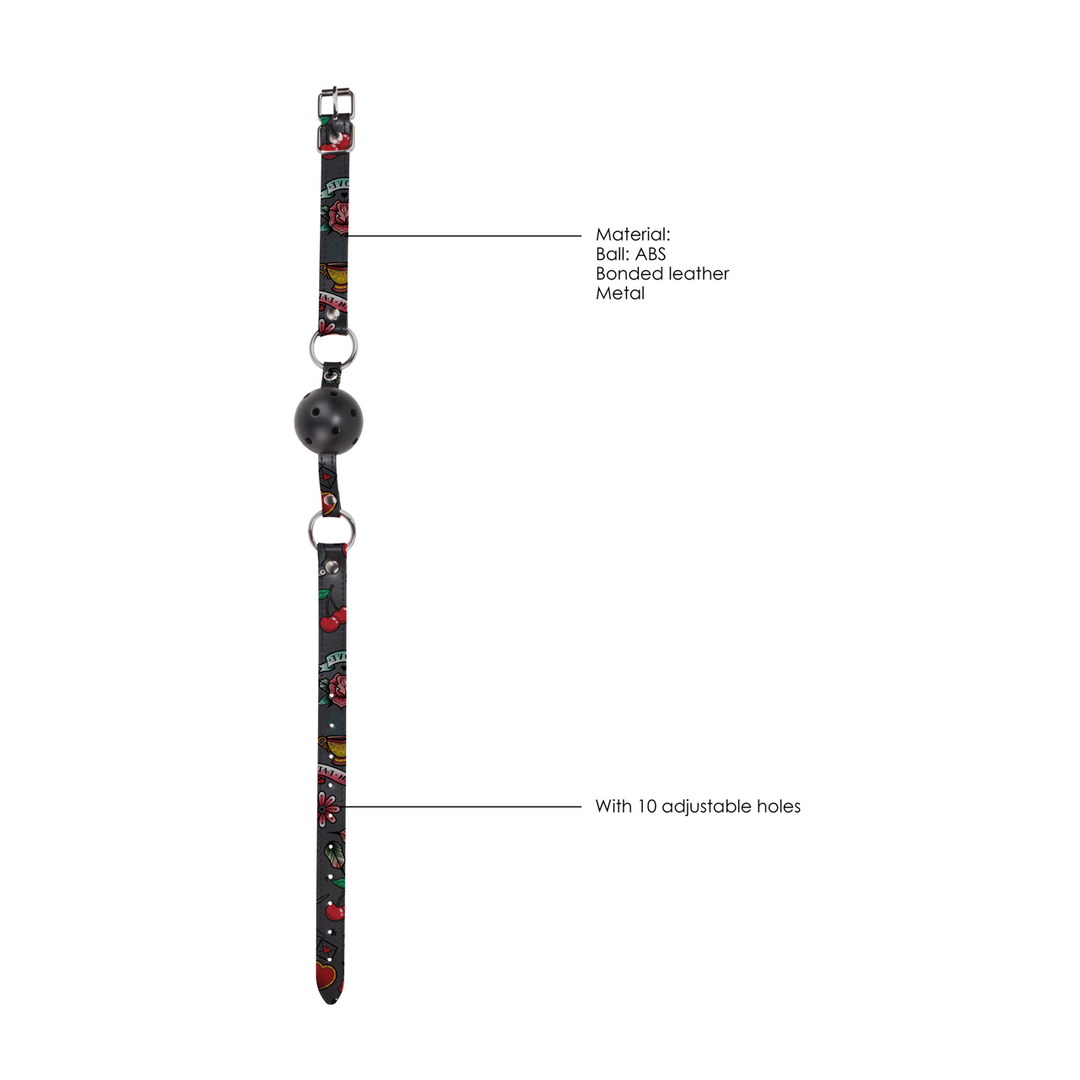 Ballknebel Ouch atmungsaktiv mit Tattoo-Riemen 63 x Ø 4,3 cm – Ansicht 6