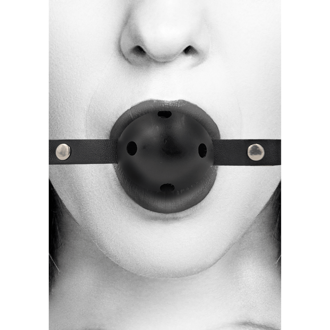 Ballknebel Ouch atmungsaktiv aus Verbundleder Schwarz 65 x Ø 4,5 cm
