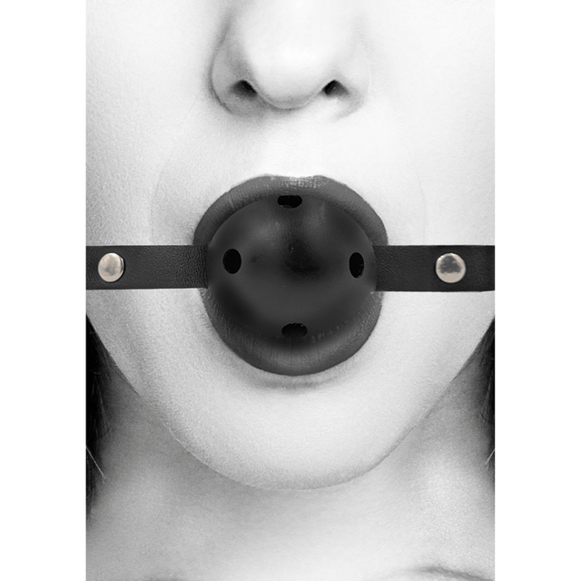 Ballknebel Ouch atmungsaktiv aus Verbundleder Schwarz 65 x Ø 4,5 cm